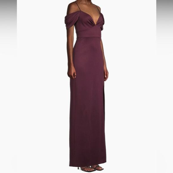 Sachin & Babi Brittany Stretch Crepe Cold-Shoulder Gown Deep Wine Women’s Sz 10 - Picture 3 of 9